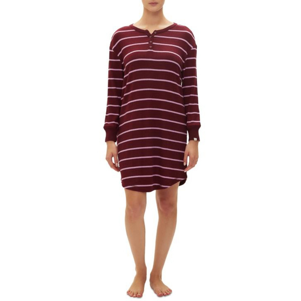 GAP Women's Small Maroon Striped Henley Dorm Long-Sleeve Sleepshirt / Dress NWT